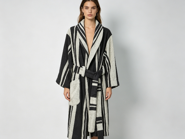 Warm Unisex Comfortable Home 100% Cotton Striped Bathrobe Wholesale Luxury Bathrobe Custom Logo Bathrobe
